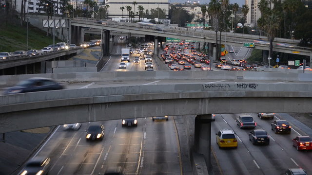 Time Lapse of Rush Hour Traffic in Downtown Los Angeles During Sunset