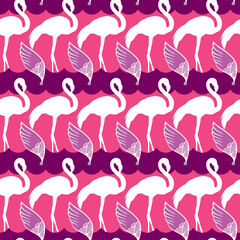 Fototapeta na wymiar Elegance seamless pattern with pink flamingo and wings