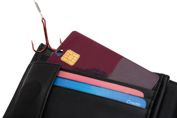 Credit Card In Wallet With Fish Hook