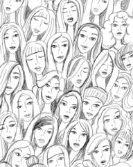 Crowd of women. Illustration of young pretty women.