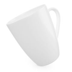 White cup with reflections on a white background.