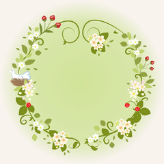 Wreath Frame Card Vintage Wooden sign Floral Bird Vector