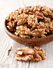 Walnuts in a wooden plate