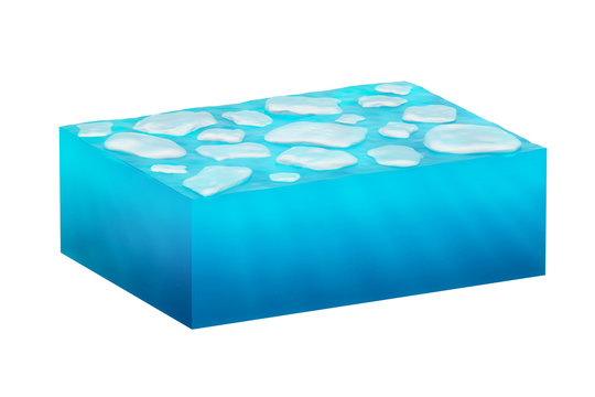 isolated cube of ice water on a white background.