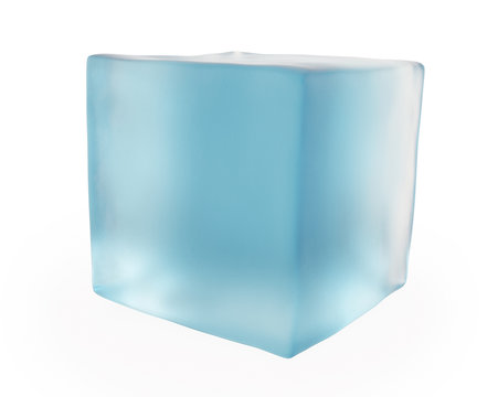 Isolated translucent ice cube on a white background