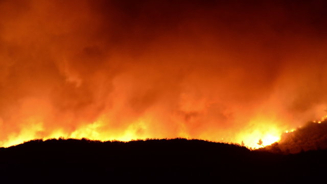 Time Lapse of Large Forest Fire at Night