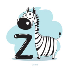 Cartoons Alphabet - Letter Z with funny Zebra