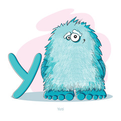 Cartoons Alphabet - Letter Y with funny Yeti - obrazy, fototapety, plakaty