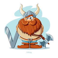 Cartoons Alphabet - Letter V with funny Viking