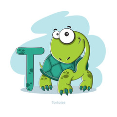 Cartoons Alphabet - Letter T with funny Tortoise