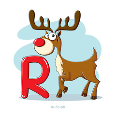 Cartoons Alphabet - Letter R with funny Rudolph