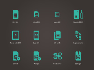 Set of mini, micro and nano simcard icons set.