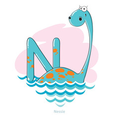 Cartoons Alphabet - Letter N with funny Nessie
