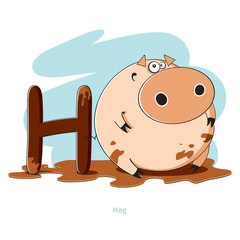 Cartoons Alphabet - Letter H with funny Hog