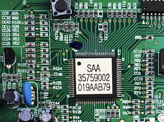 CPU computer green circuit motherboard macro detail closeup