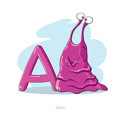 Cartoons Alphabet - Letter A with funny Alien