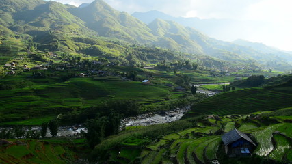 Time Lapse of Clouds and Shadows Passing over a Valley of Rice Terraces in Sapa Vietnam