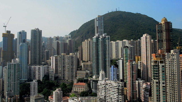 Time Lapse Pan of the Hong Kong Skyline from Rooftop Location  - Hong Kong China
