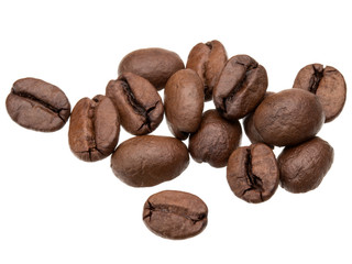 roasted coffee beans isolated in white background cutout