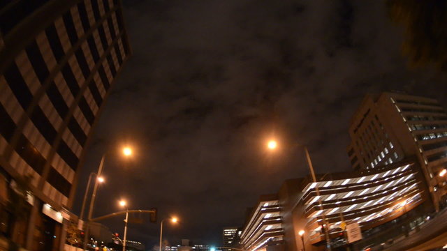 POV Time Lapse Driving of Downtown Los Angeles at Night