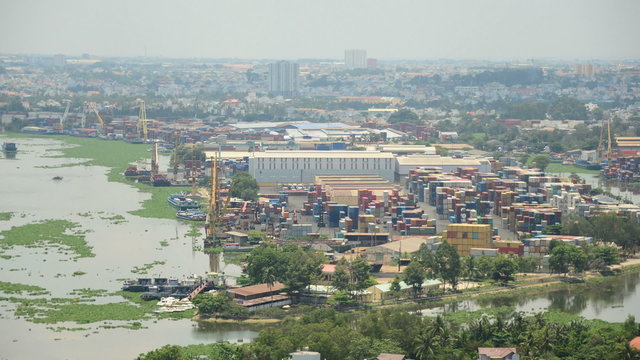 Time Lapse Of Busy Shipping Container Port In Southern Vietnam 