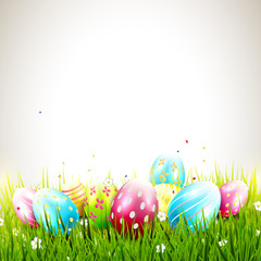 Sweet Easter background with colorful eggs and copyspace