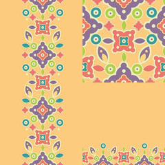 Set of colorful shapes seamless pattern and borders backgrounds