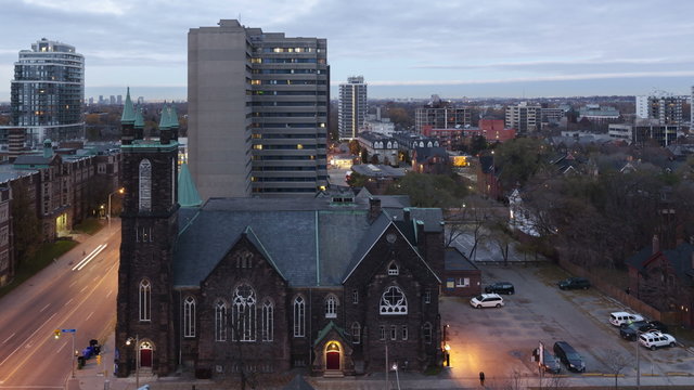 4K Time lapse sunrise Bloor Street United Church Toronto