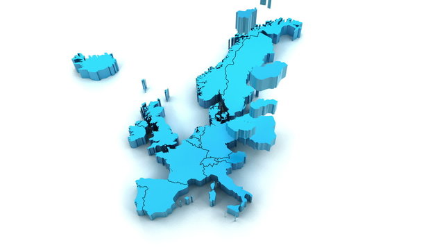3d animation of Europe map formed by individual countries