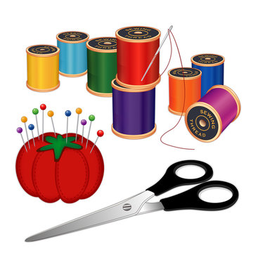 Sewing Kit, thread, scissors, pins, pincushion, sew, DIY fashion