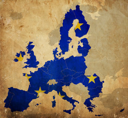 Map of European Union countries on vintage paper