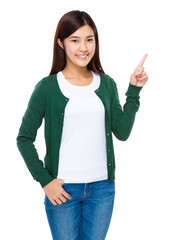 Asian woman with finger point up