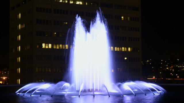 DWP Fountain at Night in Downtown Los Angeles Time Lapse