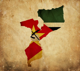Vintage map of Mozambique on grunge paper