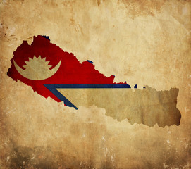 Vintage map of Nepal on grunge paper