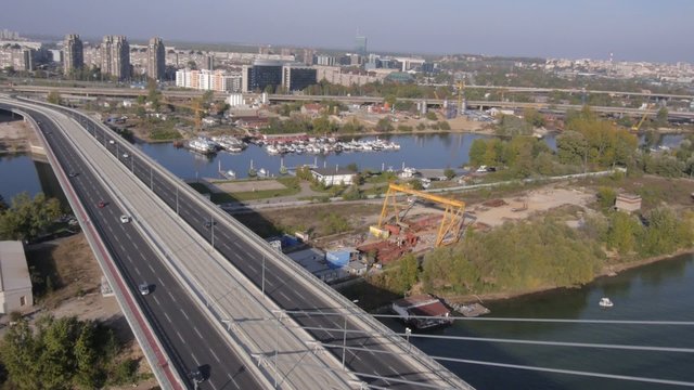 Aerial view of the new bridge in Belgrade