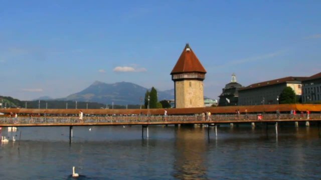Famous wooden Chapel Bridge  in Luzern, Switzerland