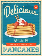 Zelfklevend Fotobehang vector vintage styled pancakes poster © lessnik