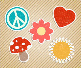 sun, sticker, flower, retro, art, background, vision, hallucinat