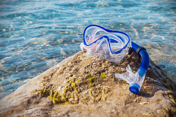 mask for scuba diving and snorkel to swim at the beach