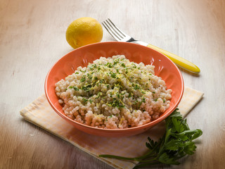 barley risotto with lemon peel and pepper
