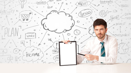 Business man with business concept background