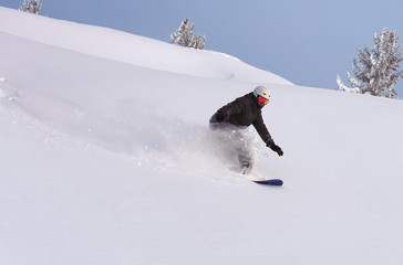 Snowboarder sliding down the hill