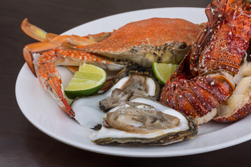 Spiny lobster, crab and oyster