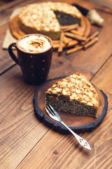 Homemade pie with poppy seeds and almond flakes