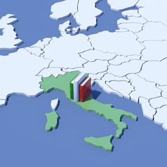 Obraz premium Mappa Europa 3D con indicazione Italia e libri