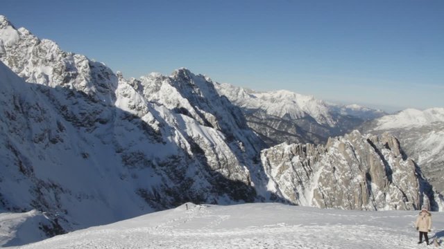 Person and mountains. Alpes, Hafelekar. Innsbruck, Austria