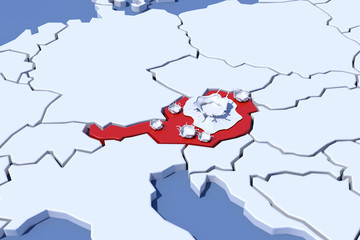 Mappa Europa 3D con indicazione Austria splash
