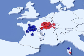 Mappa Europa 3D con indicazione Francia e splash