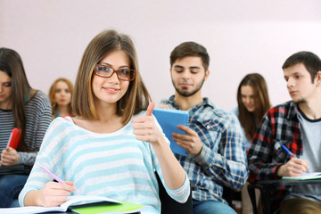 Group of students sitting in classroom